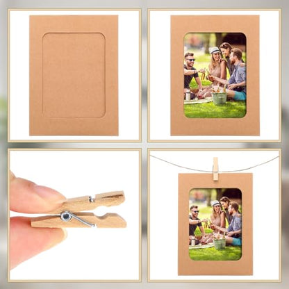 100 Pcs Paper Photo Frames 4x6 Kraft Paper Picture Frame with 100 Clip 10 String Kit DIY Hanging Cardboard Photo Holder Graduation Wall Decor Wedding Home - color: Kraft, style: Classic
