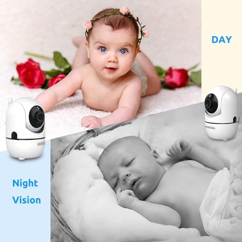 HelloBaby Upgrade 5’’ Baby Monitor with 30-Hour Battery, 2 Cameras Pan-Tilt-Zoom, 1000ft Range Video Audio Baby Monitor No WiFi, VOX, Night Vision, 2-Way Talk, 8 Lullabies and Temperature - size: 5 inch (Dual Cam)