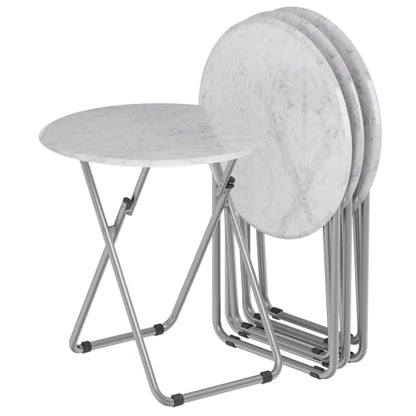 TV Trays Table Set of 4 Round Portable Folding TV Tray Table TV Dinner Tray with Sturdy MDF, No Assembly Required, 17.5 x 17.5 x 26 in (White Marble, 4Pcs) - color: White Marble, size: 4pcs