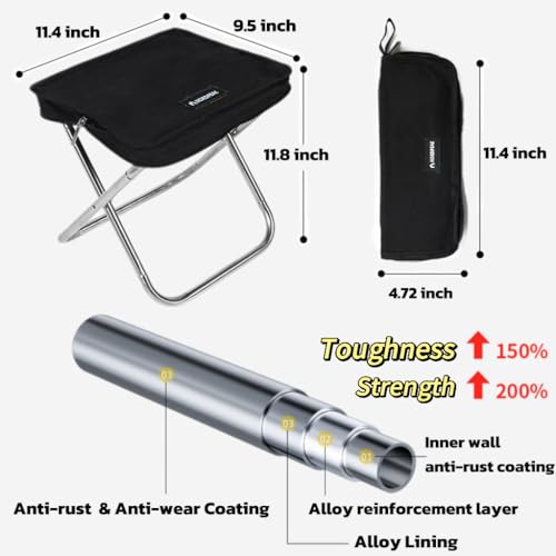 Lightweight Camping Stool 1.5lbs & Compact 12" - 350lbs Capacity! 3-Second Setup Portable Folding Stool with Shoulder Strap for Adults, Outdoor, Concert, Waiting in Line, Travel, Fishing & Camping