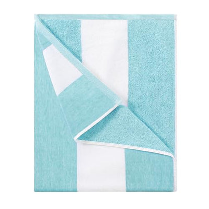 HENBAY Cotton Oversized Beach Towel - Large 70 x 35 Inch Pool Towel, Turquoise Striped Quick Dry Swimming Cabana Towel - color: Turquoise