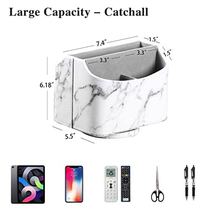 YAPISHI White Marble Leather Remote Control Holder,360 Degree Spinning Desk TV Remote Caddy/Box,Beside Table Organizer for Controller,Media,Makeup, Mobile Phone and Pen/Pencil Stationery Storage - color: 7# Marble