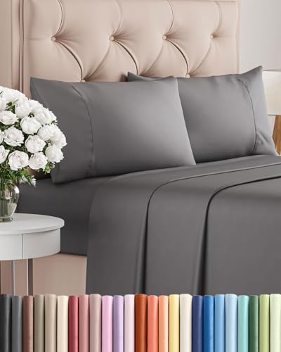 Twin 4 Piece Sheet Set - Comfy Breathable & Cooling - Ultra-Soft Hotel Luxury Bedding Set with 8-16 Inch Deep Pockets - 1 Flat & 1 Fitted Sheet & 2 Pillowcases - Wrinkle Free & Easy Care - Dark Grey - color: 06 - Dark Grey, size: Twin
