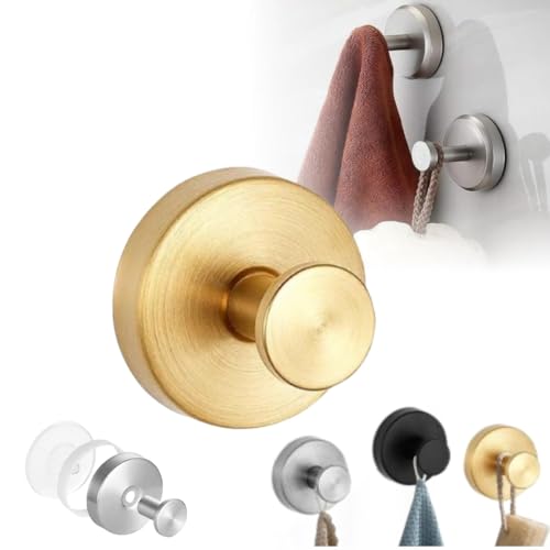 2025 Upgraded No-Drill Hooks, Suction Cup Hooks, Stainless Steel Suction Cup for Shower, Bathroom, Hanging Towels, Mounting on Glass Shower Doors, Tile, Mirrors (Gold 1PCS) - color: Gold 1PCS