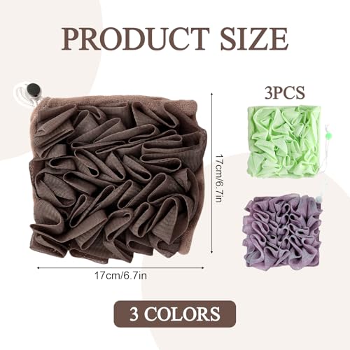 3 Pcs Soap Bar Loofah, 2 in 1 Bar Soap Loofah Pouch Can Hold Soap Effective Exfoliation for Bathing (Green+ Coffee Brown+ Purple) - style: Green+ Coffee Brown+ Purple