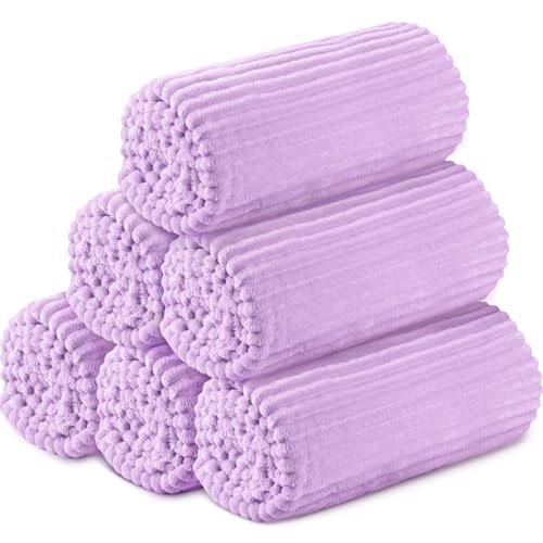 Buryeah 6 Pcs Flannel Throw Blanket Bulk 50 x 60 in Sleepover Blanket Outdoor Wedding Throw Lightweight, Oeko-tex Standard 100 Certified for Sofa Homeless Gifts (Lavender Purple) - color: Lavender Purple
