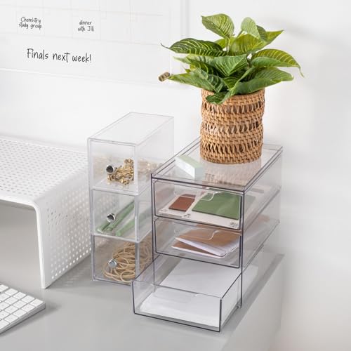 mDesign Plastic Stackable Organizer with 3 Drawers - Pull-Out Drawer Storage Bin for Bathroom Sink/Cabinet Organization - Perfect for Makeup, Small Towels, and More - Lumiere Collection, Clear - size: 8 x 6 x 8 (Pack of 1)