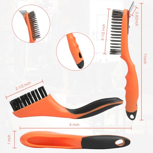 Wire Brush Cleaning Set 3Pc,Detail Brush 10-1/2" and 8",for Cleaning Welding Slag,Rust and Dust.Stainless Steel Brushes with Strong Handle & Metal Scraper,from VASTOOLS - style: WB-3