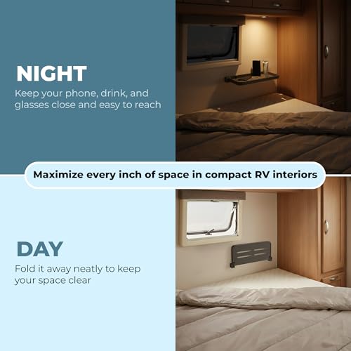 2 Pack RV Aluminum Folding Shelf for Travel Trailers, Floating Foldable Shelves Small Wall-Mounted Fold Up Down for Camper Accessories & Space-Saver, Bathroom Storage Organizer with Screws 11x5 inch