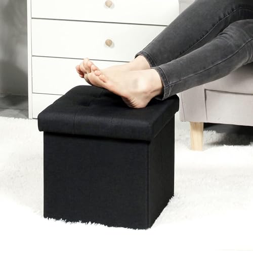 B FSOBEIIALEO Storage Ottoman Cube, Storage Chest Folding Foot Rest Seat, Linen Black 12.6"X12.6"X12.6" (2 Pack) - color: Black