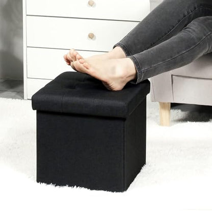 B FSOBEIIALEO Storage Ottoman Cube, Storage Chest Folding Foot Rest Seat, Linen Black 12.6"X12.6"X12.6" (2 Pack) - color: Black