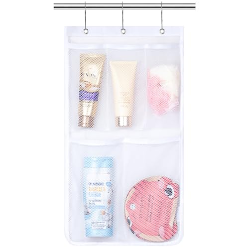 Lifewit Mesh Shower Caddy, 5 Pockets Hanging Shower Organizer with Quick Drying Mesh, Portable Space Saving Bathroom Organizer to Hold Soap, Shampoo and Cruise Ship Essentials, White, 1 Pack - size: 12" × 20"