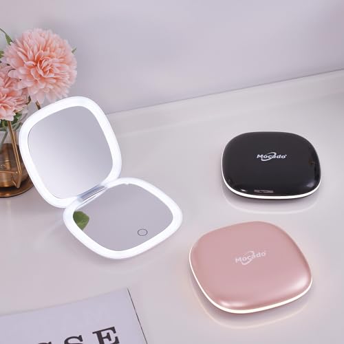 Mocado Compact LED Magnifying Travel Makeup-Mirror - 4 inches 1X/10X Magnification Small Hand Pocket Dimmable Double Sided USB Rechargeable Touch Screen, Portable Tabletop Cosmetic (White) - color: White