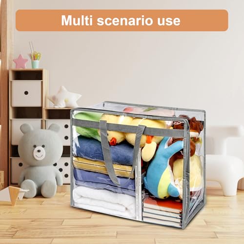 4 Pack Clear Zippered Storage Bags for clothes - 40L Waterproof PVC Bags for Comforter, Blanket, Bedding, Linen, Duvet, Stuffed Animals, Extra Large Toy Storage Bag, Closet Organizer Bag (Grey)