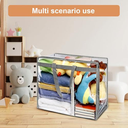 4 Pack Clear Zippered Storage Bags for clothes - 40L Waterproof PVC Bags for Comforter, Blanket, Bedding, Linen, Duvet, Stuffed Animals, Extra Large Toy Storage Bag, Closet Organizer Bag (Grey)