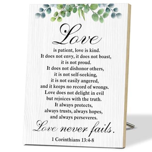Love Is Patient Love Is Kind Inspirational Wall Signs for Religious Wall Art Rustic Wooden Desktop Decor for Christian Prayer Room Bible Verse Gifts - F471 - color: Love Is Patient02