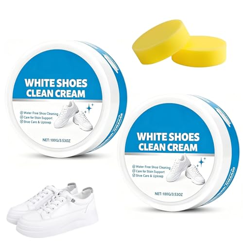 2PCS White Shoes Clean Cream, No-Wash Clean Cream White Shoe Cleaner, Multipurpose Solid Cleaning Paste with Sponge, Removes Stains for Sneakers Soles