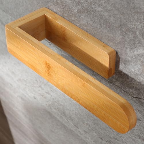 Taozun Towel Holder - Self Adhesive Bamboo Towel Rack, Decorative Natural Wooden Towel Rail for Bathroom, 8 Inch Wall Mounted Towel Bar for Kitchen - color: Bamboo, size: 8-inch