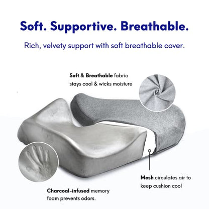 C CUSHION LAB Patented Pressure Relief Seat Cushion for Long Sitting Hours on Office/Home Chair, Car, Wheelchair - Extra-Dense Memory Foam for Hip, Tailbone, Coccyx, Sciatica - Light Grey - color: Gray