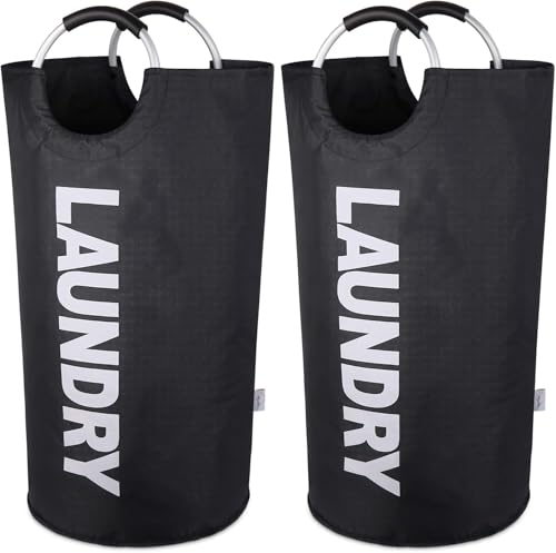 Large Laundry Basket Collapsible，Freestanding Clothes Hamper Bag with Handles – Tall Folding Dirty Laundry Bin，Sturdy Laundry Sorter for College Dorm，Laundry Room – 115L (Black) - color: Black, size: 115L (2 Pack)