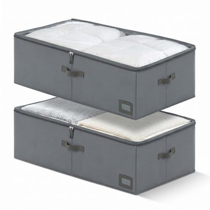10" High Capacity Under Bed Storage Bins (2-Pack, Grey), Deep 600D Heavy Duty Oxford Fabric Storage Box for King Size Comforters, Pillows & Large Blankets - size: 10-Inch (2-PACK) - Deep
