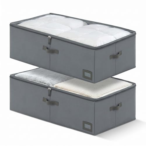 10" High Capacity Under Bed Storage Bins (2-Pack, Grey), Deep 600D Heavy Duty Oxford Fabric Storage Box for King Size Comforters, Pillows & Large Blankets - size: 10-Inch (2-PACK) - Deep