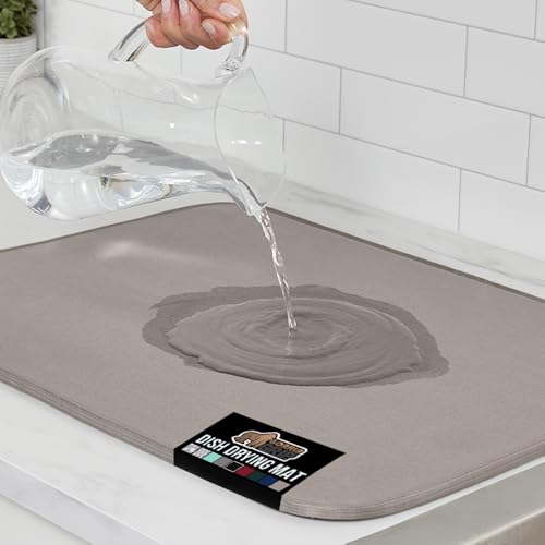 GORILLA GRIP Ultra Water Absorbent Microfiber Dish Drying Mat, Slip Resistant Grip Dot Backing, Fast Drying Mesh Pad for Dishes, Kitchen Sink Counter, Machine Washable Dishrack Mats, 18x16 Inch Almond - color: Almond, size: 18" x 16", style: Microfiber