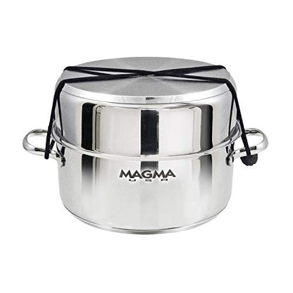 Magma 7 Piece Gourmet Nesting Stainless Steel Cookware Set with Ceramica Non-Stick, Induction Compatible, Oven Safe to 500°F - Suitable for All Stovetops, Removable Handles, Stainless Steel - color: Stainless Steel, style: 7 Piece, Non-stick