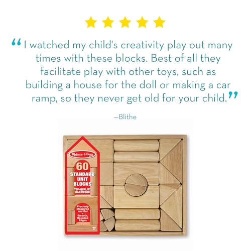 Melissa & Doug Standard Unit Solid-Wood Building Blocks with Wooden Storage Tray, 60-Piece Hardwood Sorting & Stacking Toys for Building & Balancing, Preschool Learning Toys for Kids Ages 3+