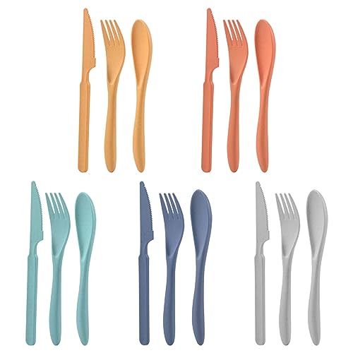 Knives Spoons and Forks Set, Wheat Straw Cutlery Set, Reusable Flatware Set for 5, Utensils for Party, Travel, Work, Picnic, Camping or Daily Use - color: style4