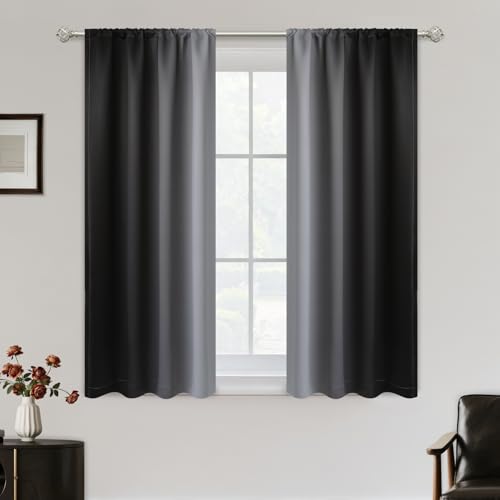 SimpleHome Ombre Room Darkening Curtains for Living Room, Rod Pocket Light Blocking Gradient Black to Greyish White Thermal Insulated Window Drapes for Bedroom, 2 Panels, 42x45 inches Length - color: Black, size: 42"W x 45"L (Pack of 2)