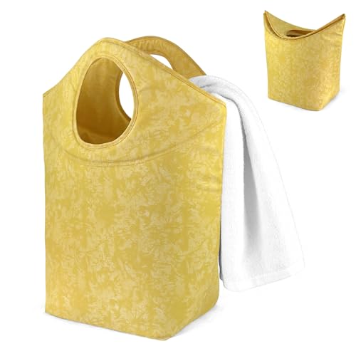 18"x17"x9.5" Foldable Laundry Basket, Waterproof Wear-Resistant Fabric Laundry Hamper with Soft Handle, Small Portable Laundry Tote for Dirty Clothes, Grocery, Travel - color: Earth Texture Yellow, size: 17"L x 9.5"W x 18"H