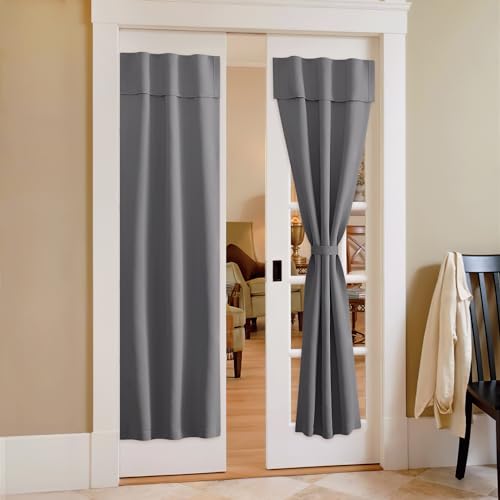 NICETOWN No Drill Adjustable Grey Blackout Door Curtain 26" W x 72" L, Self-Adhesive Cover for French Door Glass, Portable Privacy Shade for Kitchen, Easy Install & Removable, 1 Panel - color: Grey, size: 26"W x 72"L (Pack of 1)