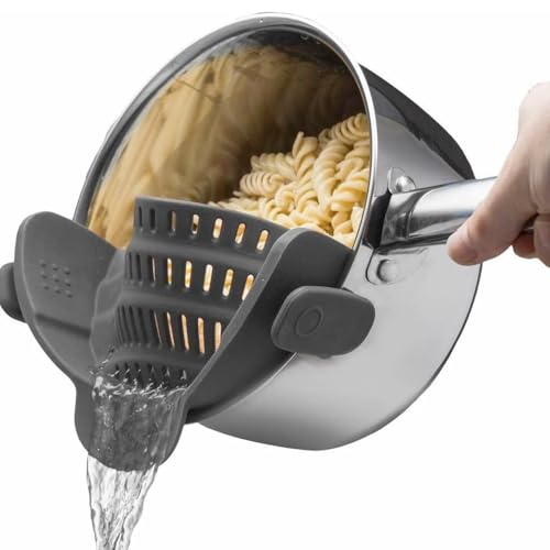 Kitchen Gizmo Snap N' Strain - Silicone Pasta Strainer Clip-On for Pots and Pans - Heat Resistant Colander for Vegetables and Noodles - Kitchen Gadgets for Cooking - Space-Saving Design - Gray - color: Gray