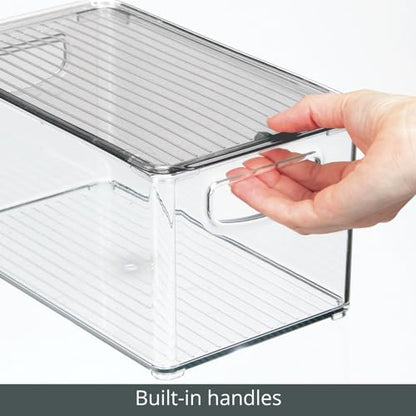 mDesign Plastic Deep Storage Bin Box Container with Lid and Built-In Handles - Organization for Fruit, Snacks, or Food in Kitchen Pantry, Cabinet, Cupboard, Ligne Collection, 2 Pack, Clear/Smoke Gray