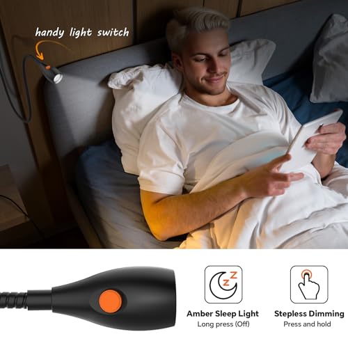 Wall Mounted Reading Light, Minimalist Headboard Mount Book Light, Dimmable LED with Lamp Head Switch Reading Lamp, USB-C Powered, CRI 95+ (4000K + Amber Nightlight) (Black) - color: Black