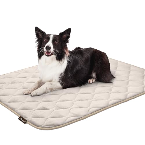 Paw Inspired Washable Padded Crate Mats for Dogs | 47” x 29” Pad, Fits 48-inch Kennels | Leakproof, Waterproof Bottom, Plush Pet Beds (Tan) - color: Tan, size: 48 Inch