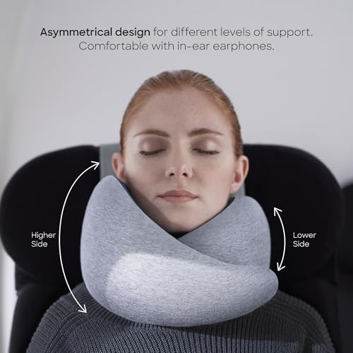 Ostrichpillow Go Neck Pillow, Travel Pillows for Airplanes, Premium Memory Foam Travel Pillow, 360º Ergonomic Design, Asymmetrical Sides, Travel Bag Included, Washable Modal Cover - color: Midnight Gray
