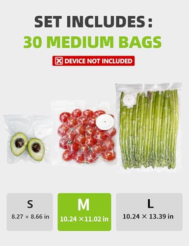 Vacuum Sealer Bags, Reusable Vacuum Zipper Bag, BPA Free Heavy Duty Vacuum Storage Bag for Food 15 Bags (15 Medium Bags (10.24x11.02 in)) - size: 15 Medium Bags (10.24x11.02 in)