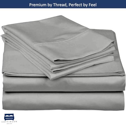 Cottingon Split King Sheet Set for Adjustable Bed, 100% Egyptian Cotton Bedsheets, Includes 2 Twin XL Fitted Sheets 39X80, King Flat Sheet and Pillowcases Fits Upto 16" Deep Mattress, Light Grey - color: Light Grey Solid, size: Split King