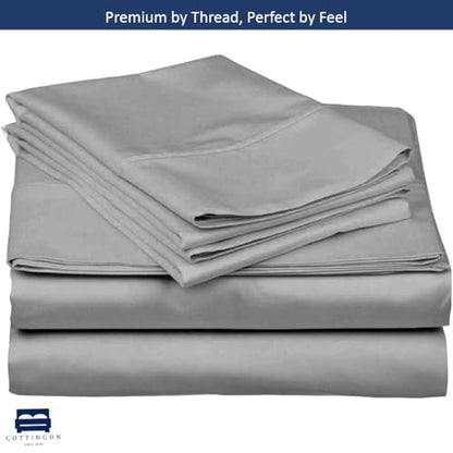 Cottingon Split King Sheet Set for Adjustable Bed, 100% Egyptian Cotton Bedsheets, Includes 2 Twin XL Fitted Sheets 39X80, King Flat Sheet and Pillowcases Fits Upto 16" Deep Mattress, Light Grey - color: Light Grey Solid, size: Split King