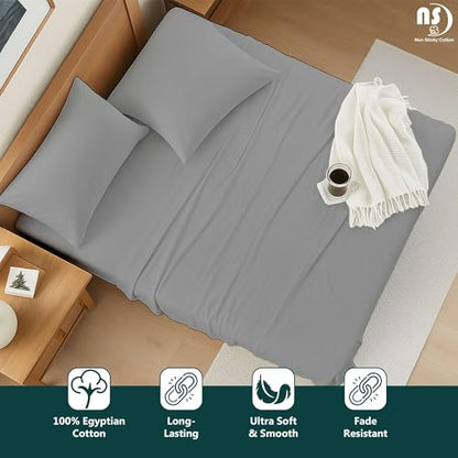 NON Sticky cotton 4 Piece Premium Egyptian Cotton Twin XL Bed Sheet Set, 15" Deep Pocket Fitted, Easy Care, Soft Sheets for Bedroom and Home Mattress, 39" x 80", Light Grey Solid - color: Light Grey Solid, size: Twin XL