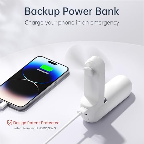 JISULIFE Portable Handheld Fan, Mini Personal 3-In-1 with Power Bank&Flashlight, 12-19 Hrs USB Rechargeable Battery Pocket Fan for Travel/Summer/Vacation/Concert, Essential Gifts for Men/Women-White - color: White