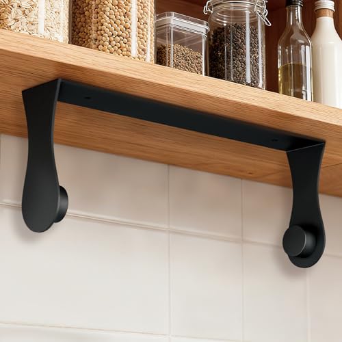Paper Towel Holder Under Cabinet, Adhesive or Screw Mount, Fits Standard & Mega Rolls, Wall Mount Rack for Kitchen, Bathroom, RV, Black - color: Black