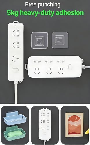 10 Pairs Clear Double-Sided Adhesive Wall Hooks - Mounted Door Hanger Kit - No Drill Sticker Hangers with Suction Cup for Bathroom, Kitchen