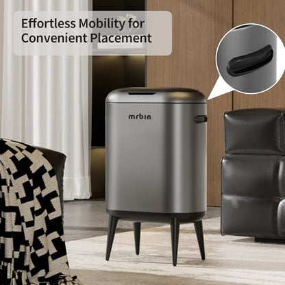 MRBIN 40L/11Gal Slim Sensor Trash Can with Legs, Touchless Motion Sensor Garbage Bin,Side Handles, Narrow Automatic Waste Basket for Kitchen, Living Room, Bedroom, Eclipse Grey