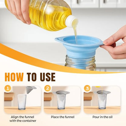 Kitchen Funnel Set 3 Pack, Collapsible Silicone Funnels for Filling Water Bottles & Small Bottles | Food-Grade, Easy Clean & Space-Saving (Mix Colors) - color: mix colors