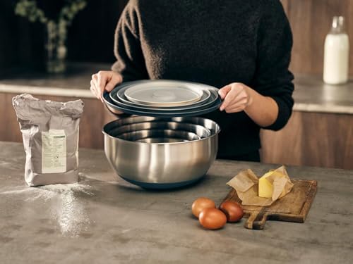 Joseph Joseph Prep&Store- Stainless Steel Mixing Nest Bowls with Lids, 8 piece Metal Bowl food Storage Set, Stainless Steel