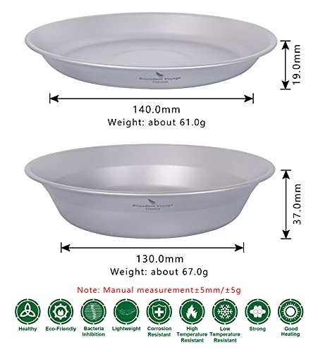 Boundless Voyage Titanium Dish Plate Bowl Set with Carry Bag Outdoor Camping Pan Campfire Tableware Cookware Mess Kit for Food Fruit Sauce (1set Ti1113T) - color: 1set Ti1113T