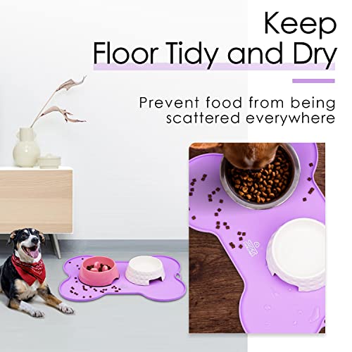 Super Design Dog Food Mat Dog Bowl Mat for Food and Water Silicone Non Spill Cat Feeding Mat Puppy Placemat Waterproof - 20.5" x 14.5", Purple - color: Purple